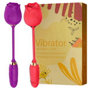 Vibrador Duplo Formato de Rosa e penetrador de vai e vem com 10 modos Vibração - RS037